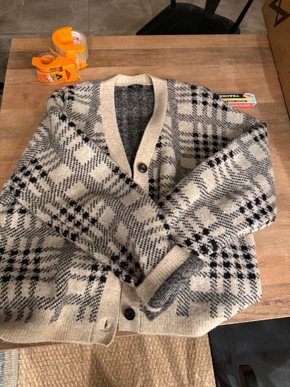 Rails Plaid Knit Cashmere Cardigan Sweater